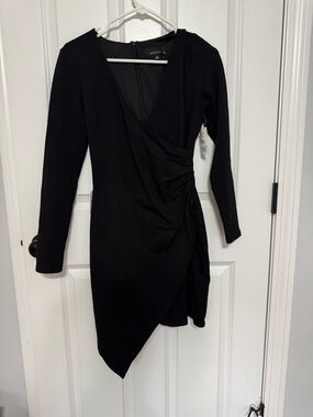 Nordstrom - Adelyn Rae Black Long-Sleeve Asymmetrical Wrap Dress NWT